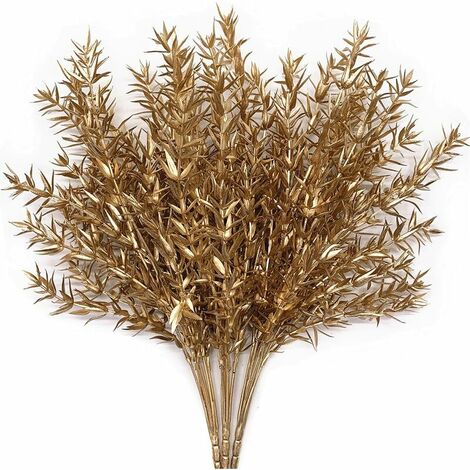 Plantes Artificielles De Noël Faux Herbe Arbustes Faux Feuilles Pointues 3 Pack Or Simulation Feuille Arbustes pour La Maison Intérieur Extérieur Jardin Décoration De Mariage