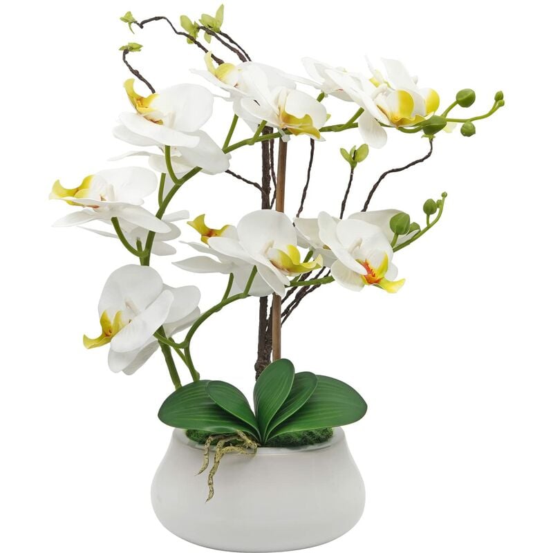Plantes artificielles décoratives, orchidées artificielles-H42cm-jaune