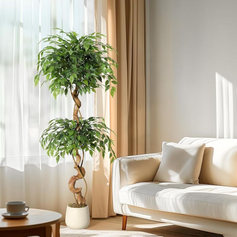 Hoerfuriy - Plantes artificielles - Ficus artificiel - 150 cm - Grandes plantes en pot - Pour l'intérieur et l'extérieur - Maison - Bureau - Jardin