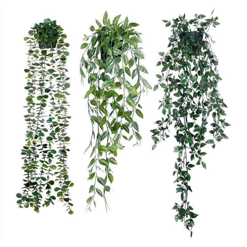 Plantes Artificielles Suspendues, Paquet de 3, Eucalyptus Artificiel, en Pot, Fausse Vigne de Mandala D'Eucalyptus - Vert