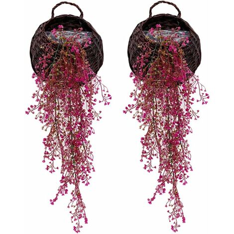 Plantes artificielles Vigne Hanging. Lot de 2 Pièces artificielles Ivy Fleurs Faux Verdure Plantes pour Jardin Décoration Murale. Red Rose (sans panier)