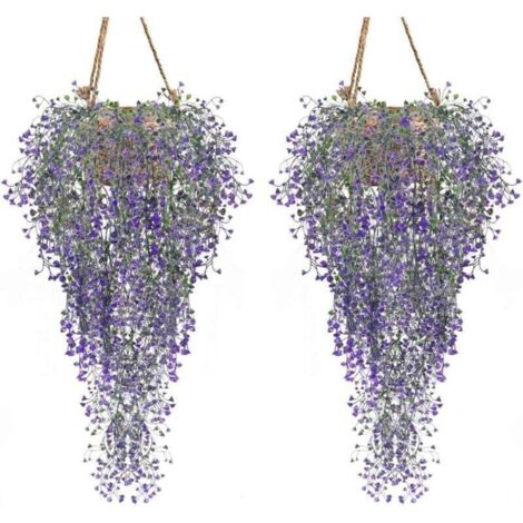 Plantes Artificis Lot de 2 Lierre Vigne Plante Artifici Intérieur Exterieur Fleur artificis pour décoration Murale et Jardin-Violet