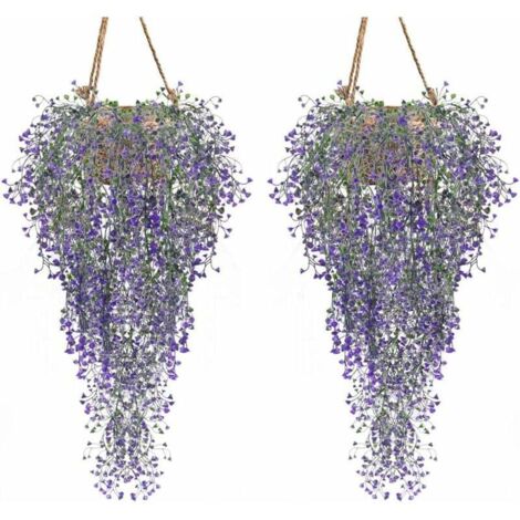 Plantes Artificis Lot de 2 Lierre Vigne Plante Artifici Intérieur Exterieur Fleur artificis pour décoration Murale et Jardin-Violet