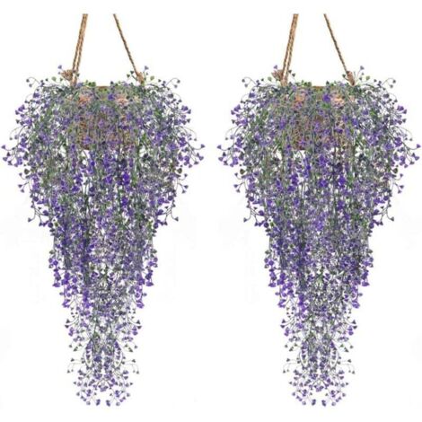 Plantes Artificis Lot de 2 Lierre Vigne Plante Artifici Intérieur Exterieur Fleur artificis pour décoration Murale et Jardin-Violet