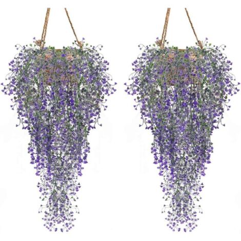 Plantes Artificis Lot de 2 Lierre Vigne Plante Artifici Intérieur Exterieur Fleur artificis pour décoration Murale et Jardin-Violet