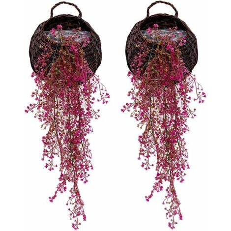 Plantes artificis Vigne Hanging. Lot de 2 Pièces artificis Ivy Fleurs Faux Verdure Plantes pour Jardin Décoration Murale. Red Rose (sans panier)