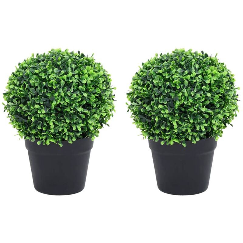 vidaXL Plantes de buis artificiel 2 pcs avec pots Boule Vert 27 cm