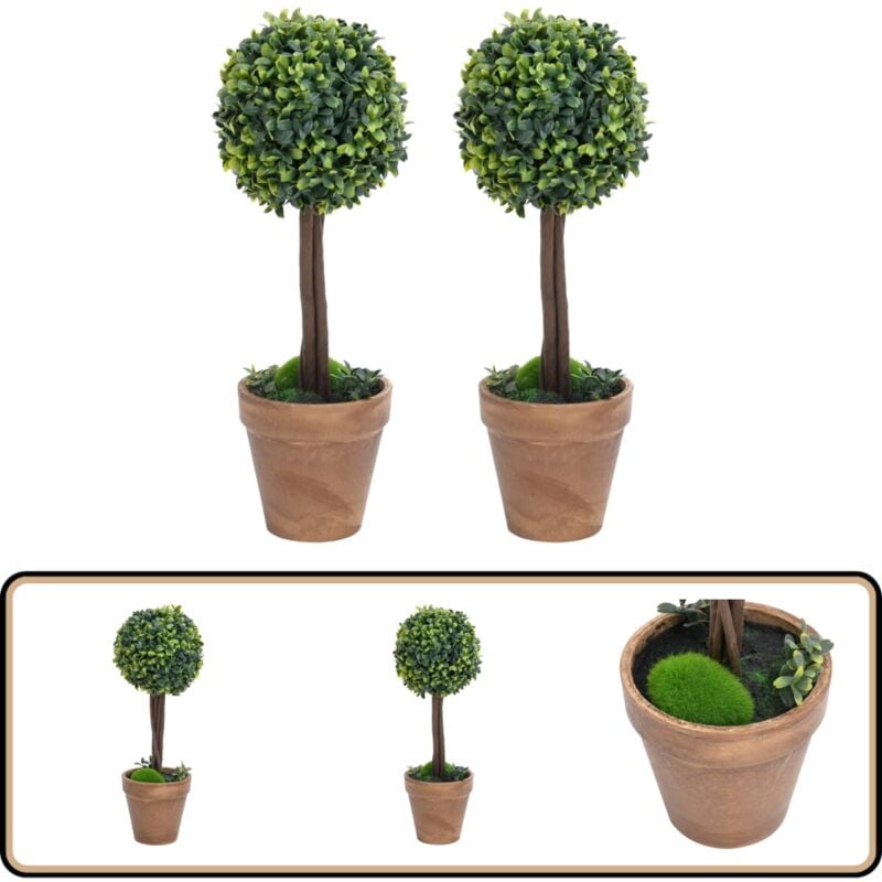 Vidaxl - Plantes de buis artificiel 2 pcs avec pots Boule Vert 56 cm - Plante Artificielle - Plante De Buis - Décoration Intérieure - Verdure