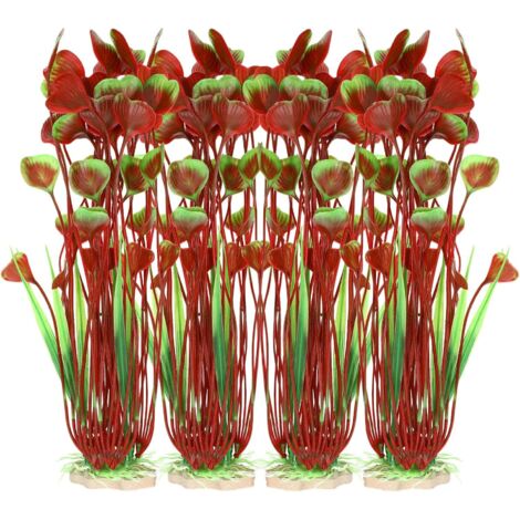 Plantes décoratives pour aquarium (lot de 4) : plantes artificielles vertes en plastique pour aquarium, 40 x 8,5 cm, pour la décoration d’aquarium et de bassin, sans danger (rouge).
