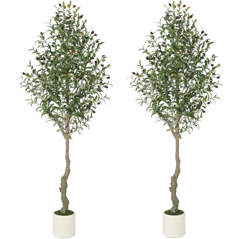 Lunsy - Plantes d'olivier artificielles en plastique - 180 cm - En pot blanc - Pour la maison, le salon, la chambre à coucher, le bureau - Décoration