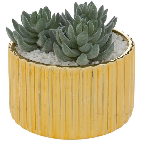 Plantes grasses artificielles dans pot en Céramique Doré rétro et vintage H 14.4 cm - Atmosphera