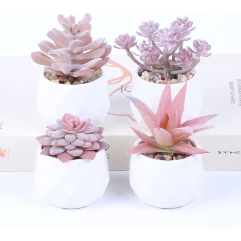 plantes grasses artificielles, mini pots de plantes artificielles blancs