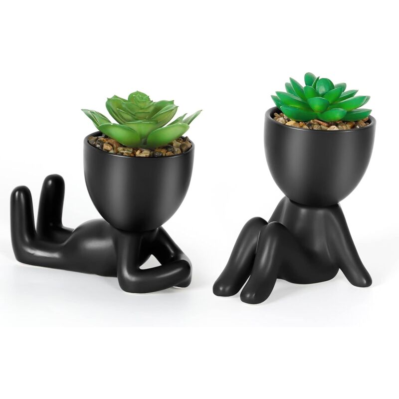 Plantes succulentes pot de fleurs personnalité minimaliste Creative pot de fleurs en céramique balancier bureau noir paresseux petit pot