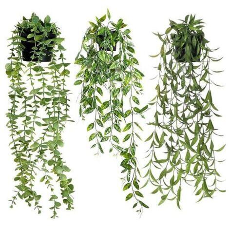 Plantes suspendues artificielles 3 pièces, fausses plantes pour décoration murale intérieure, styles mixtes