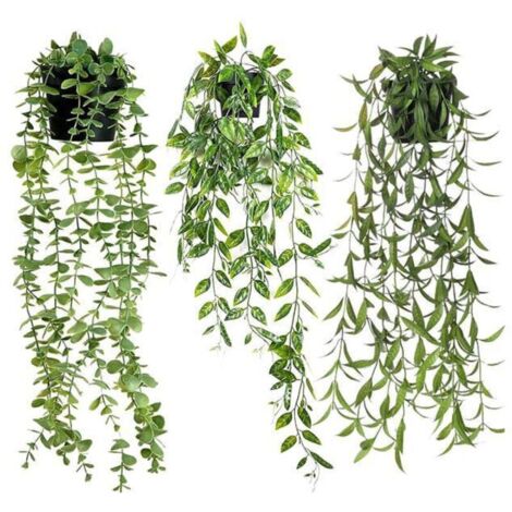 Plantes suspendues artificielles 3 pièces, fausses plantes pour décoration murale intérieure, styles mixtes