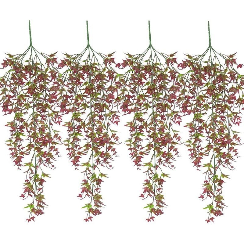Plantes Suspendues Artificielles Feuilles de Patate Douce Fausse Vigne de Rotin pour DéCor de DéCoration Murale de Jardin à la Maison (Rouge, Lot de