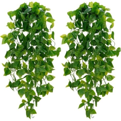 Plantes suspendues artificielles, lot de 2, fausses plantes grimpantes vertes pour décoration murale intérieure et extérieure (sans panier).