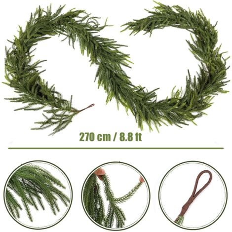 Plantes vertes artificielles de simulation Noël Norkford aiguille de pin colle douce rotin couronne de Noël avec des vignes sinueuses(270cm)