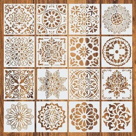 Plantilla de pintura de mandala, plantillas reutilizables, plantilla de pintura de patrón de puntos de mandala para pared, muebles, piso (16 piezas)