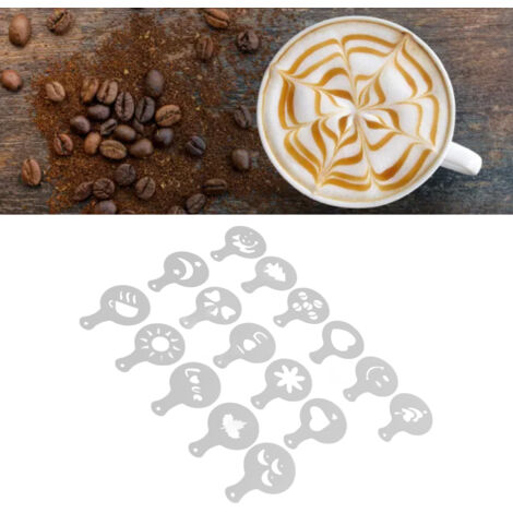 [Plantillas para café] – Set multifuncional de 16 piezas para postres caseros y capuchinos – PP, 8,5 cm