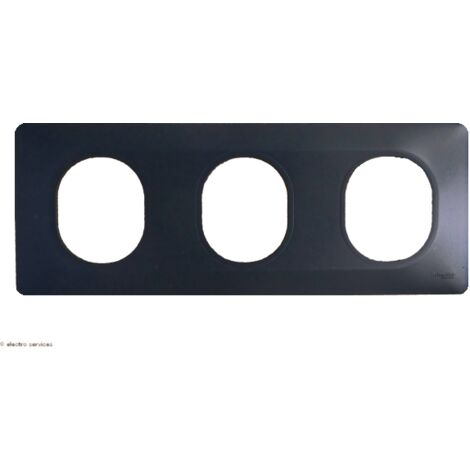 Plaque 3 postes horizontal Ovalis Schneider  Finition: Anthracite bague effet laiton