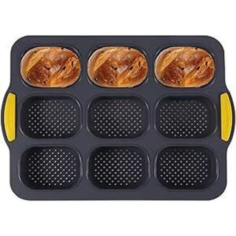 Plaque à baguettes (1 pièce), moule à petits pains, moule à baguettes, plaque à baguettes, moule à petits pains, plaque à baguettes courte à neuf emplacements, grise, pour la cuisson maison