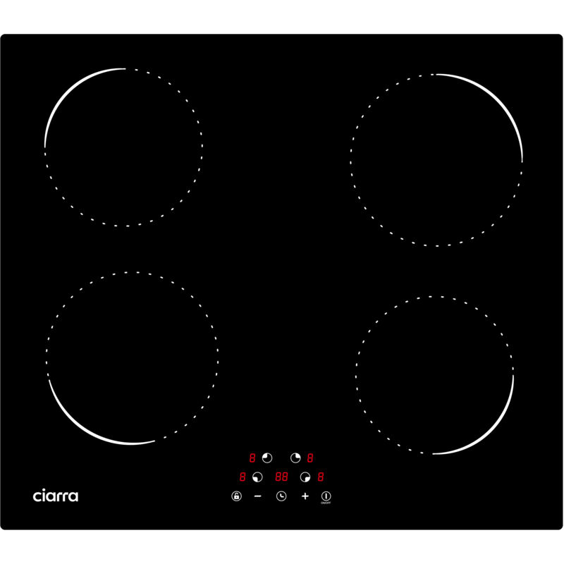 Plaque Induction 4 Foyers 6000W Minuterie Puissance Réglable Ciarra Table de cuisson 59cm CD4BIH-C
