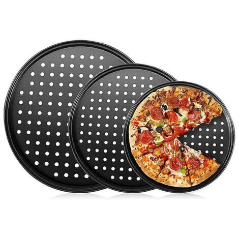Plaque à pizza à perforer, plaque de cuisson antiadhésive ronde ---