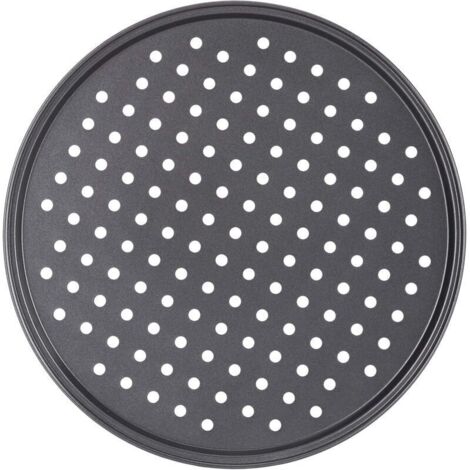 Plaque à pizza. lot de 4. ronde. perforée. antiadhésive. flammée. acier. moule. ∅ 32 cm. anthracite