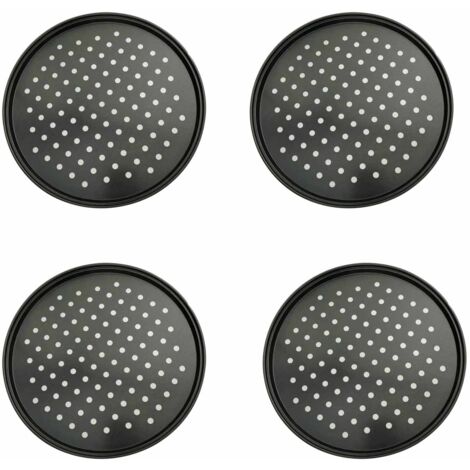 Plaque à pizza perforée de 32 cm de diamètre, antiadhésive, chauffe uniformément, rebord de 1,5 cm de hauteur, noire.