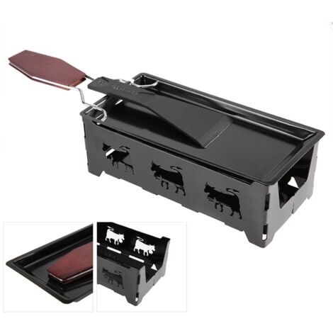 Plaque à Raclette Non Adhésive Portable avec Poignée en Bois pour Gril et Four