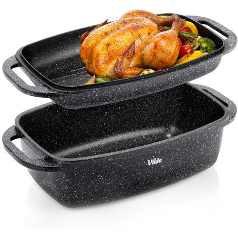 PLAQUE À RÔTIR EN GRANIT AVEC COUVERCLE 2 EN 1 CARAFE POUR OIE CUISSON PAR INDUCTION 5,5 + 2,5 L