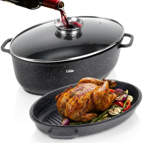 PLAQUE À RÔTIR EN GRANIT AVEC COUVERCLE 3 EN 1 CARAFE POUR OIE CUISSON PAR INDUCTION 8+3,2 L