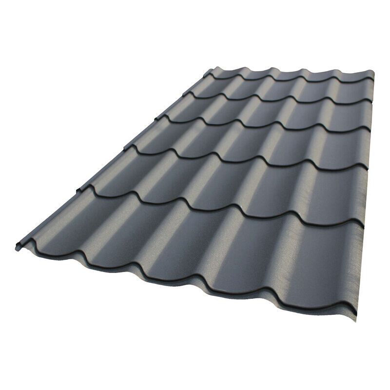 Plaque acier galvanisé laqué mat aspect tuile l 1,95 m / l 1,04 m - Coloris - Gris anthracite mat, Largeur - 1,04 m, Longueur - 1,95 m