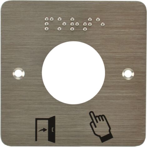 Plaque acier inoxydable 80 x 80 mm perçage diam. 38 mm braille PORTE + Picto