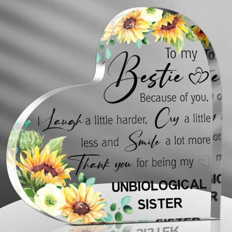 Plaque acrylique amitié style charmant – Cadeau pour meilleure amie et sœur, présent floral remerciement anniversaire Noël Thanksgiving, décoration intérieure féminine - 8.5x8.5x1cm