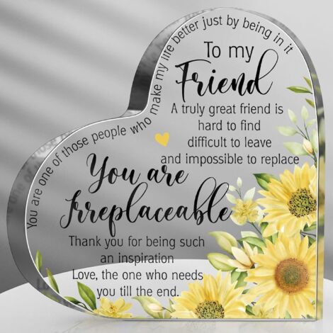 Plaque acrylique d’amitié style chaleureux – Cadeau fleuri pour femme, meilleure amie et sœur, présent de remerciement, anniversaire, Noël et Thanksgiving, décoration intérieure douce - 8.5x8.5x1cm