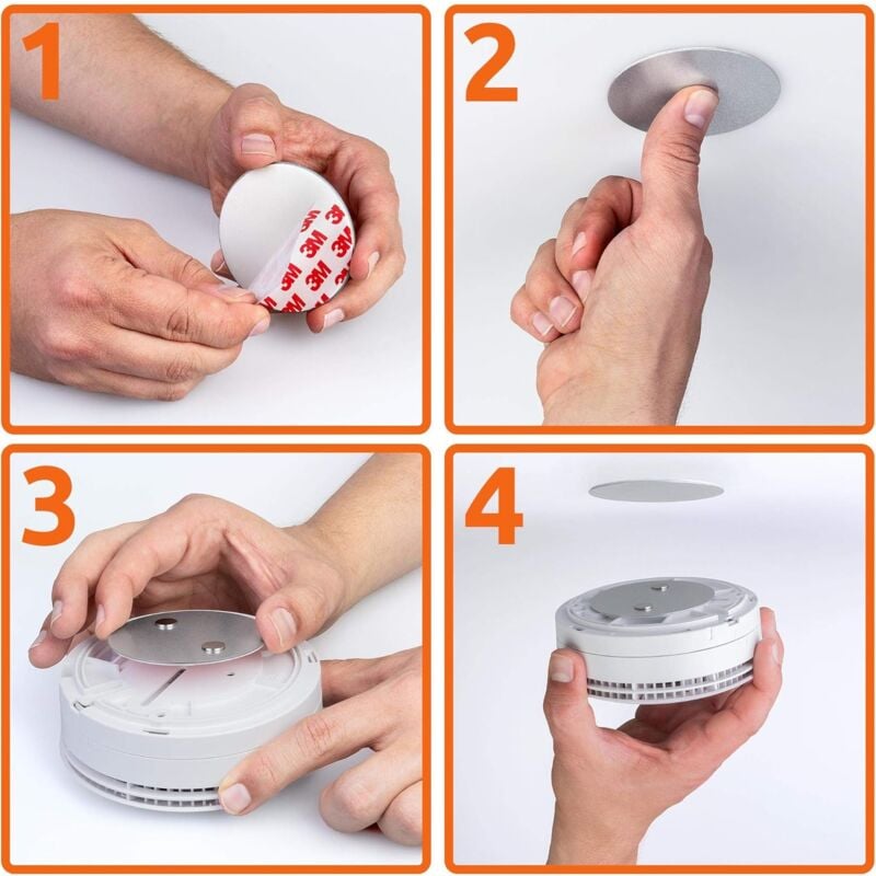 Ontway - Plaque aimantée adhésive pour détecteur de fumée, 3 Supports magnétiques Autocollants, Mise en Place sans Perçage ni vis pour Tous Les