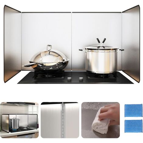 Plaque Anti-Éclaboussures De Cuisine Pliable, Pare-Éclaboussures En Acier Inoxydable À 3 Côtés, 80x40x30cm Bouclier Anti-Éclaboussures De Cuisine Pour Cuisinière, Fumée D'Huile Pare-Éclaboussures