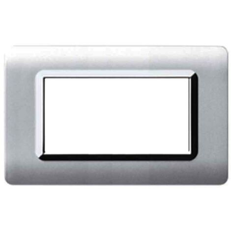 Plaque Ave technopolymère Sistema 44 naturel aluminium chromé cadre 4 modules 44PY04ALS