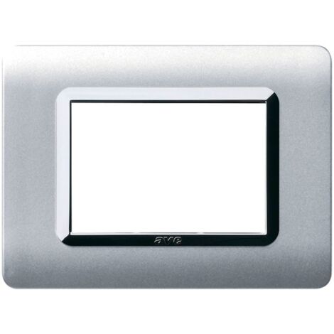 Plaque Ave Technopolymère Système 44 Aluminium naturel cadre chromé 3 modules 44PY03ALS