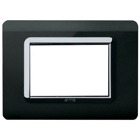 Plaque Ave technopolymère Système 44 Noir Absolu avec un cadre chromé 3 modules 44PY03NAL