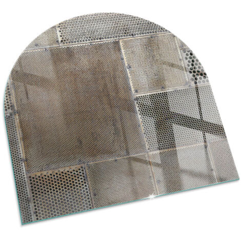 Plaque Carrée de protection de sol en verre pour cheminée ou poêle moderne anti-chaleur et étincelles Motif de tôle perforée 100x100 cm