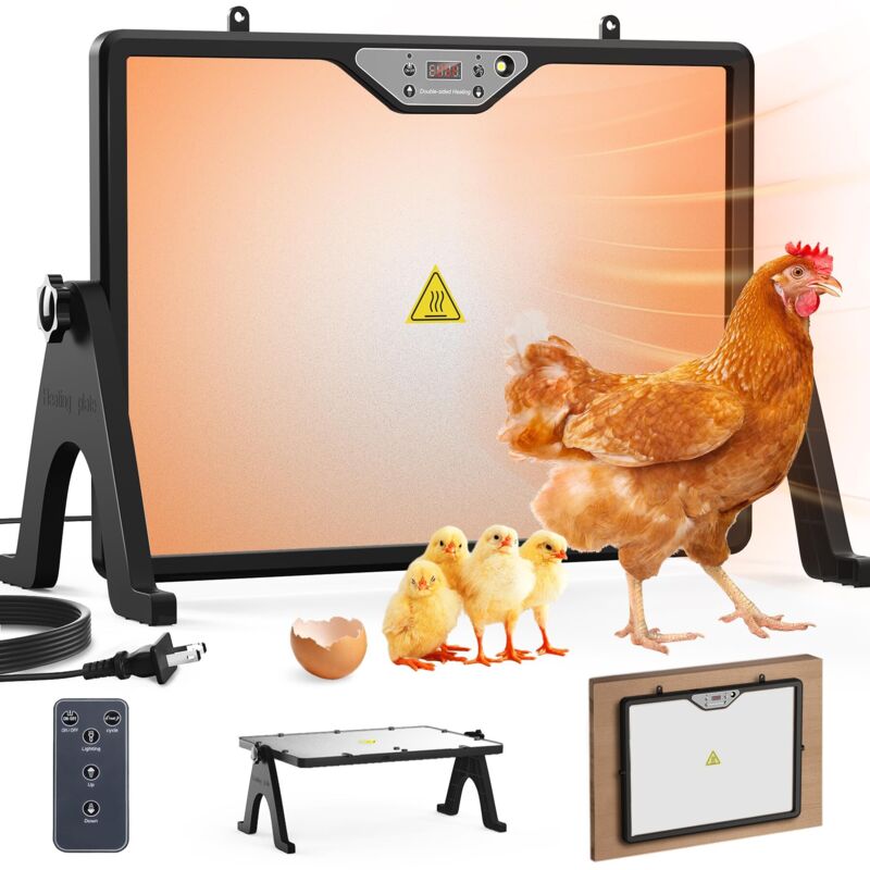 Plaque Chauffante Poussin, 180W Lampe Chauffante Poulailler, Chauffage Poulailler avec Thermostat, 30°C-75°C avec Télécommode, Chauffage pour Poussin