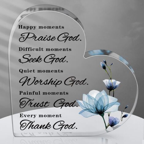 Plaque cœur acrylique chrétienne fleur bleue avec verset biblique et citation inspirante  Déco chambre maison bureau  Cadeau religieux femme prière louange à Dieu