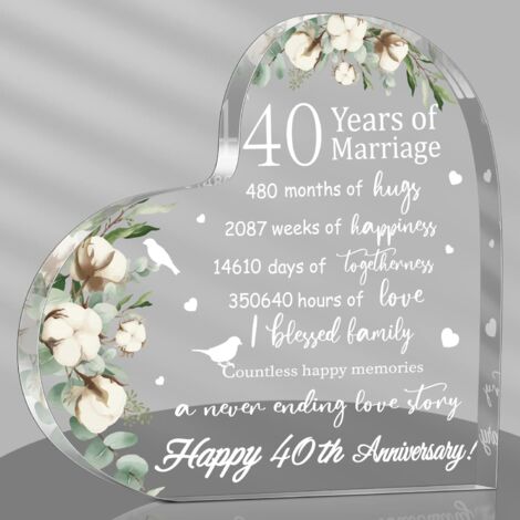 Plaque cœur acrylique souvenir mariage  Cadeau anniversaire de mariage 40 ans pour femme et couple  Noces de rubis – Style 40ᵉ année pour épouse, mari, amoureux