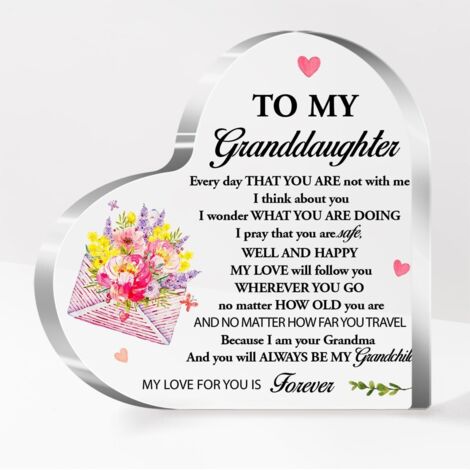 Plaque cœur en acrylique – Cadeau grand-mère pour petite-fille, idée cadeau anniversaire grands-parents, souvenir déco tendre - 8.5x8.5x1cm