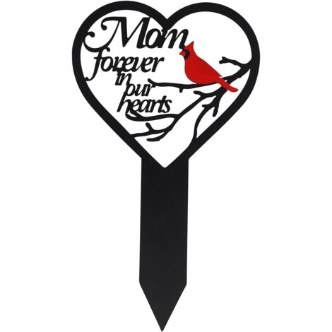 Plaque commémorative en métal avec un cœur de cardinal, pour le cimetière, maman et papa