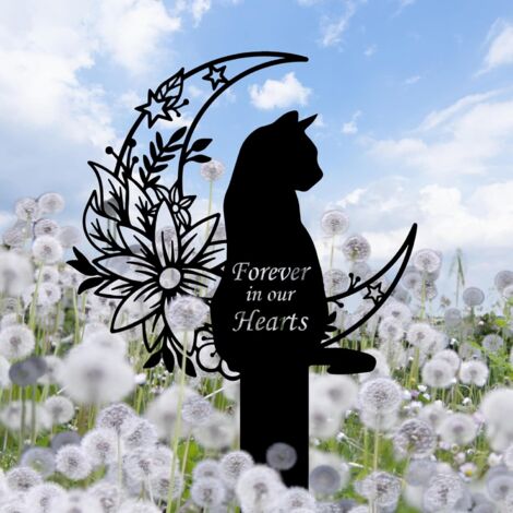 Plaque commémorative extérieure pour chat – Plaque en métal de 30 cm avec motif chat et lune, pierre tombale pour jardin ou intérieur.