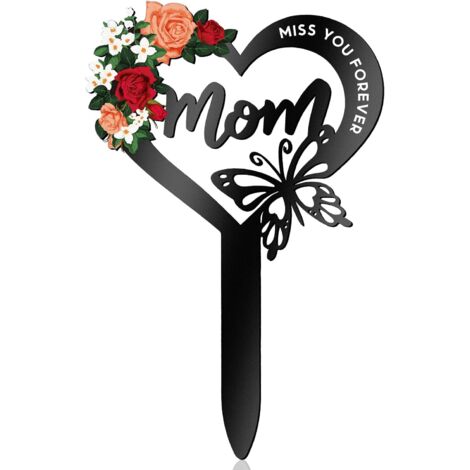Plaque commémorative pour maman, décorations funéraires en forme de cœur pour cimetière, piquets de jardin décoratifs en métal avec papillons